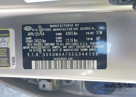 2014 Kia Optima Lx z USA, uszkodzony, nr VIN 5XXGM4A76EG344136